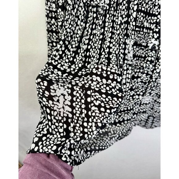 Sunny Leigh Tegan Dot Hilo Top Women’s 1X Black White Pleated 3/4 Sleeve Button - Picture 4 of 11
